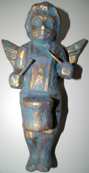 kleiner Engel mit Trommel, blau-gold (WR-0009)