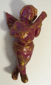 kleiner Engel mit Gitarre, rot-gold (WR-0010)